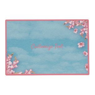 Elegant Blue Sky Pink Flowers Personalize Placemat