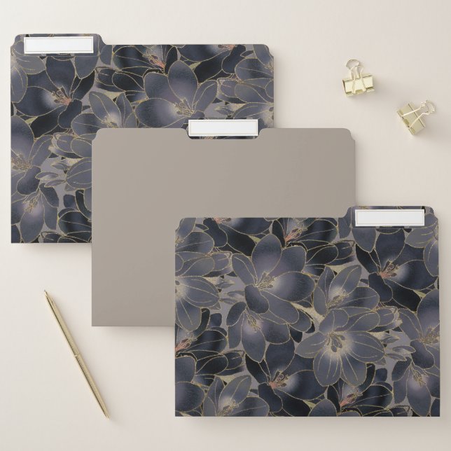 Elegant Blue & Smoky Gray Floral Pattern File Folder (Set)