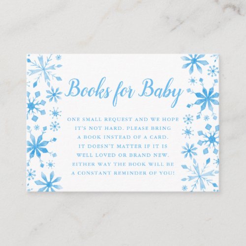 Elegant Blue Snowflake Baby Shower Bring a Book Enclosure Card