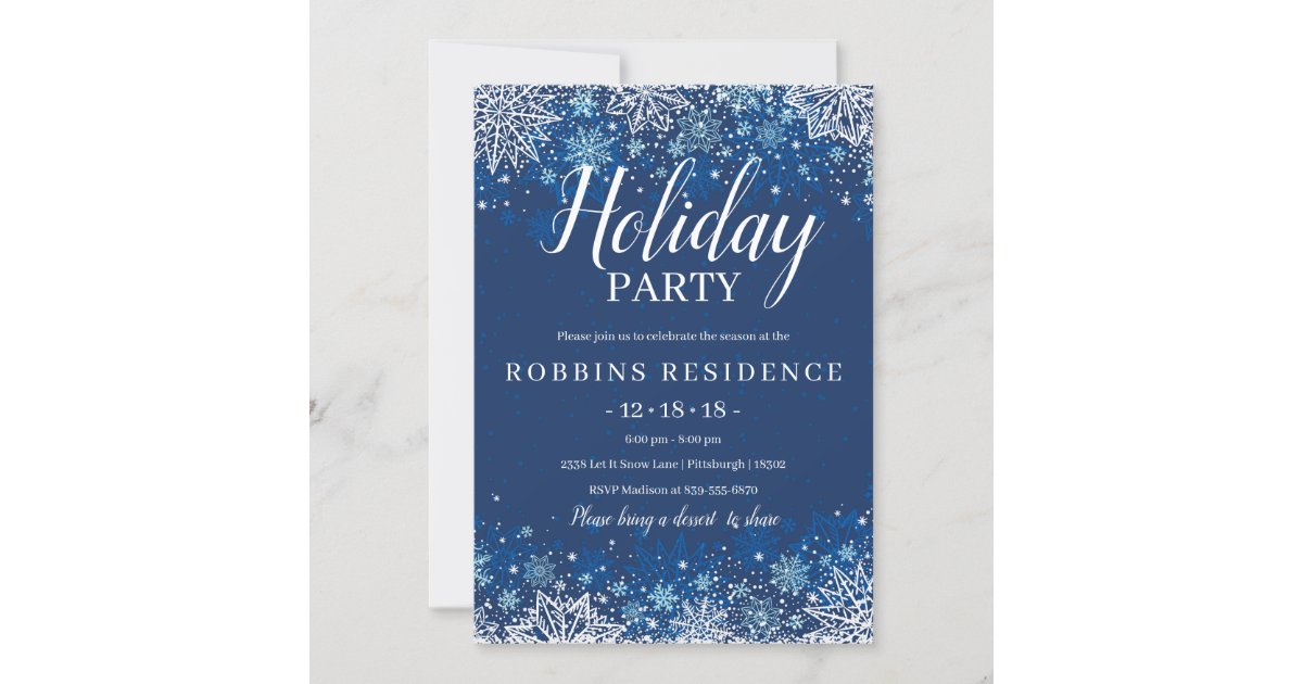 Elegant Blue Snowflake Christmas Holiday Party Invitation | Zazzle