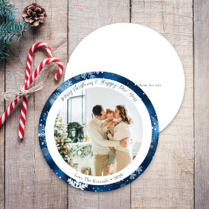 Elegant Blue Snowflake Circle Christmas Card