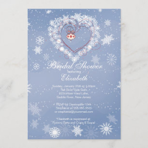 Elegant Blue Snowflake Heart Winter Bridal Shower Invitation