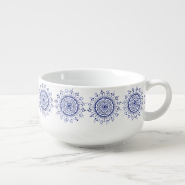 Elegant Blue Snowflake Mandala Soup Bowl (Left)