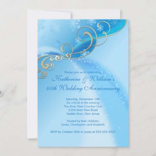 Elegant Blue Snowflake Winter Anniversary Invitation
