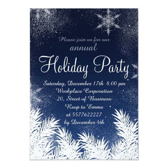 Elegant blue snowflake winter corporate holiday invitation