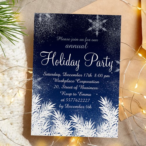 Elegant blue snowflake winter corporate holiday invitation