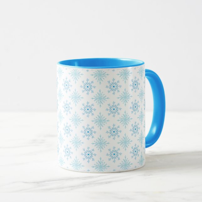 Elegant Blue Snowflake Winter Pattern Mug (Front Right)