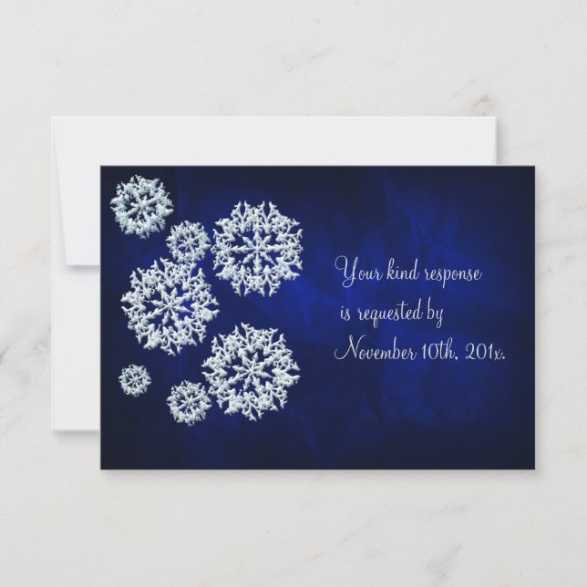 Elegant Blue Snowflake Winter Wedding RSVP Card (Front)