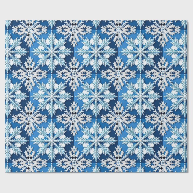 ❄️ Elegant Blue Snowflake Winter Wrap 🎁 Wrapping Paper (Flat)