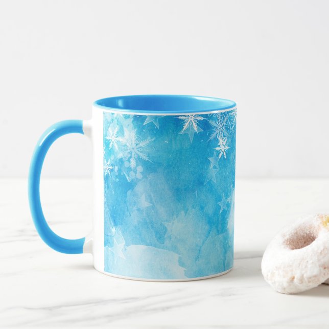 Elegant Blue Snowflakes Christmas | Classic Mug (With Donut)