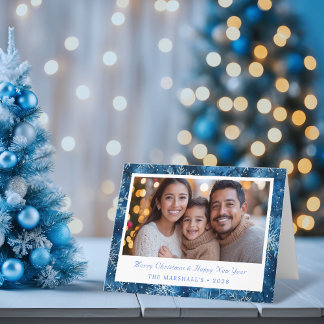 Elegant Blue Snowflakes Christmas Photo Holiday Card
