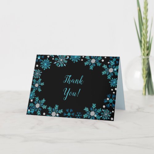 Elegant Blue Snowflakes Christmas Thank You Card