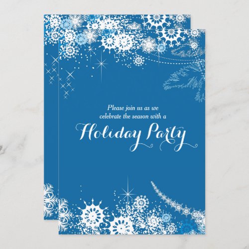 Elegant Blue Snowflakes Holiday Party Invitation