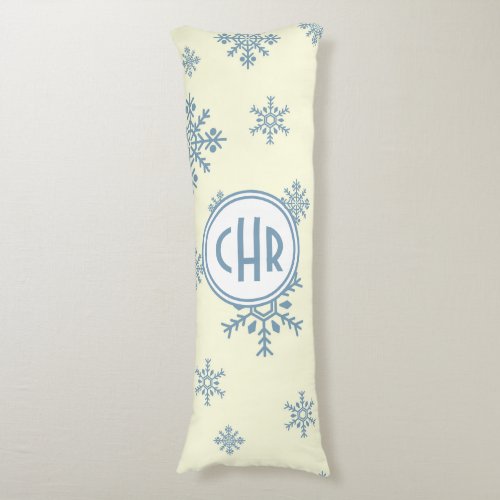 Elegant Blue Snowflakes in White Background Body Pillow
