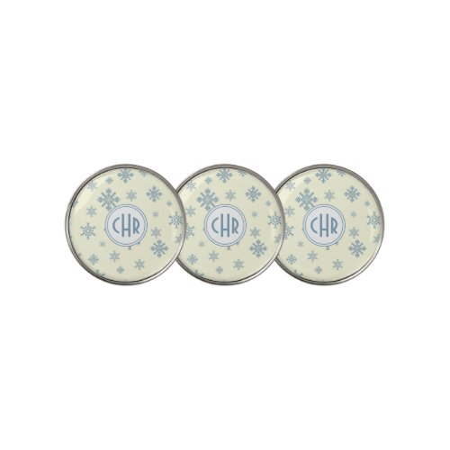 Elegant Blue Snowflakes in White Background Golf Ball Marker