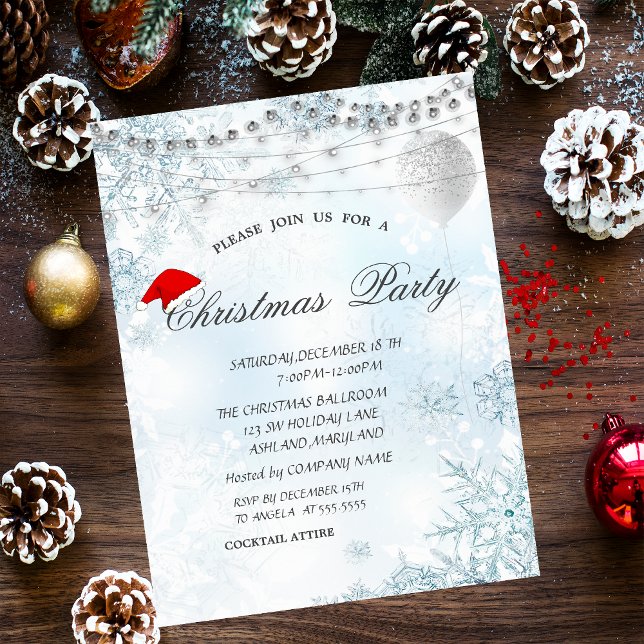 Elegant Blue Snowflakes,Lights,Balloon,Christmas  Invitation (Creator Uploaded)