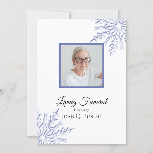 Elegant Blue Snowflakes Living Funeral Party Invitation