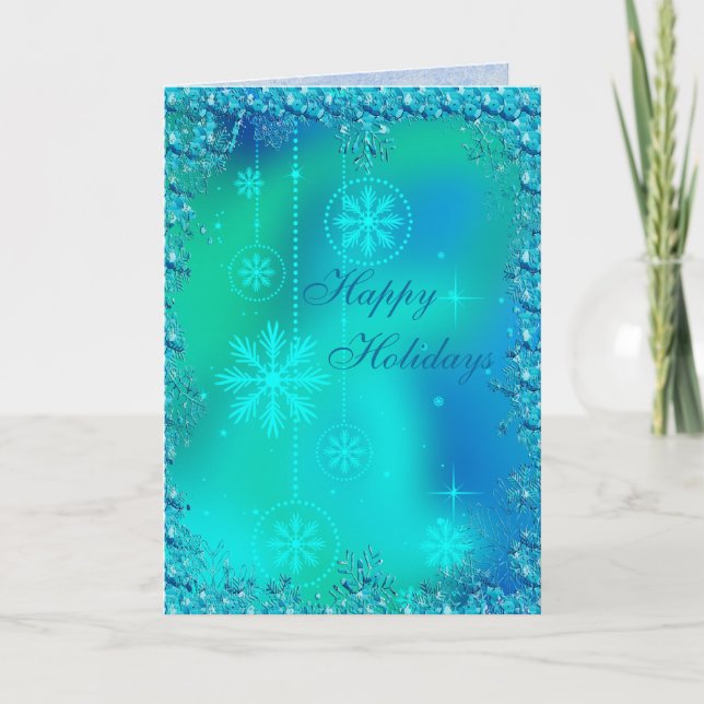 Elegant Blue Snowflakes & Sequins Christmas Holiday Card (Front)