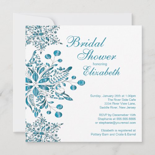 Elegant Blue Snowflakes Winter Bridal Shower Custom Invitation