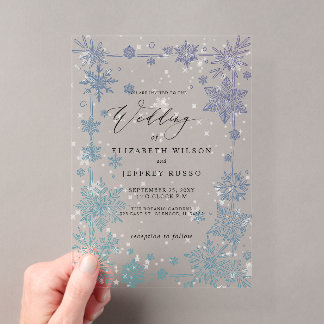 Elegant Blue snowflakes Winter Wedding Acrylic Invitations