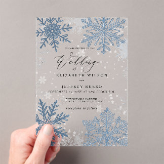 Elegant Blue snowflakes Winter Wedding Acrylic Invitations