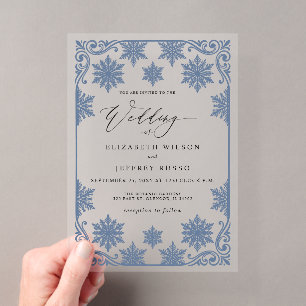 Elegant Blue snowflakes Winter Wedding Acrylic Invitations