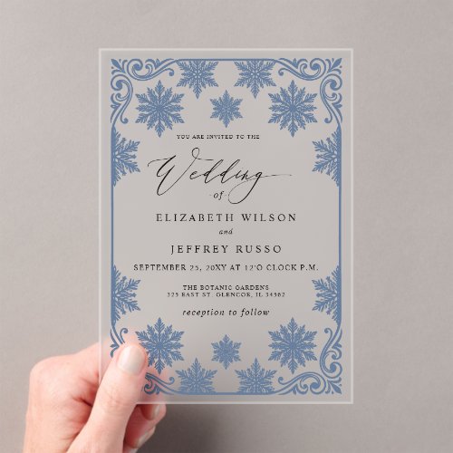 Elegant Blue snowflakes Winter Wedding Acrylic Invitations