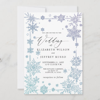 Elegant Blue snowflakes Winter Wedding Invitation