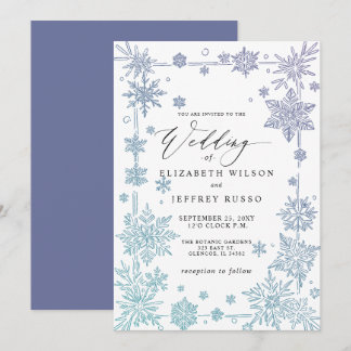 Elegant Blue snowflakes Winter Wedding Invitation