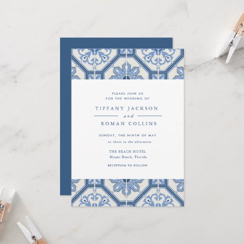 Elegant Blue Spanish Tile Wedding Invitation