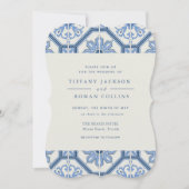 Elegant Blue Spanish Tile Wedding Invitation (Front)