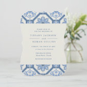 Elegant Blue Spanish Tile Wedding Invitation (Standing Front)