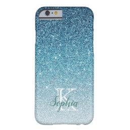 Elegant Blue Sparkle Glitter Monogram Name Barely There iPhone 6 Case