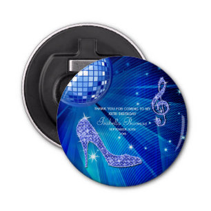 Elegant Blue Sparkly Heels, Music Party Bottle Opener