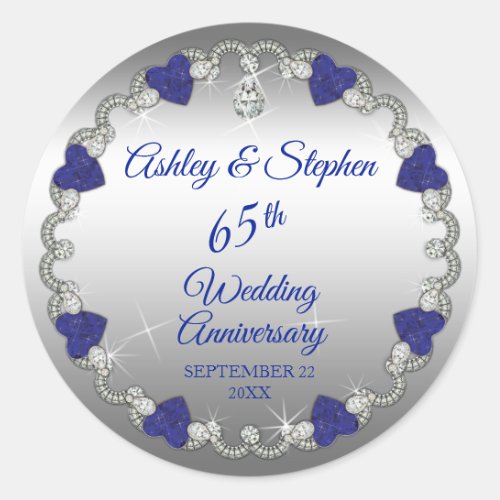 Elegant Blue Spinel and Diamonds 65th Anniversary Classic Round Sticker