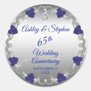 Elegant Blue Spinel and Diamonds 65th Anniversary Classic Round Sticker