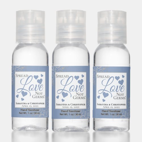 Elegant Blue Spread Love Not Germs Wedding Favor Hand Sanitizer