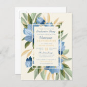 Elegant Blue Spring Daisies Botanical Graduation Invitation Postcard (Front/Back)
