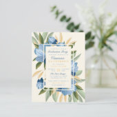 Elegant Blue Spring Daisies Botanical Graduation Invitation Postcard (Standing Front)