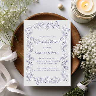 Elegant Blue Spring Floral Vines Bridal Shower Invitation