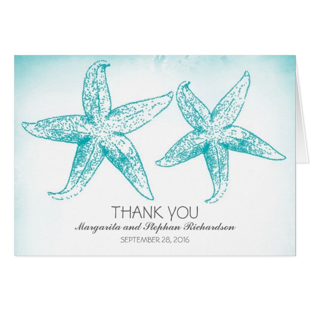 Elegant Blue Starfish Couple Wedding Thank You Card