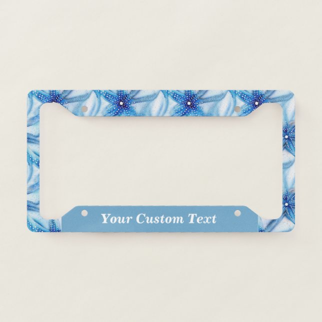 Elegant Blue Starfish Ocean Theme Personalized License Plate Frame (Front)