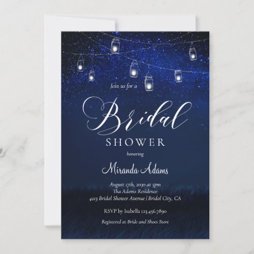 Elegant Blue Starry Night Mason Jar Bridal Shower Invitation