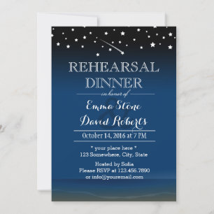 Elegant Blue Starry Night Wedding Rehearsal Dinner Invitation