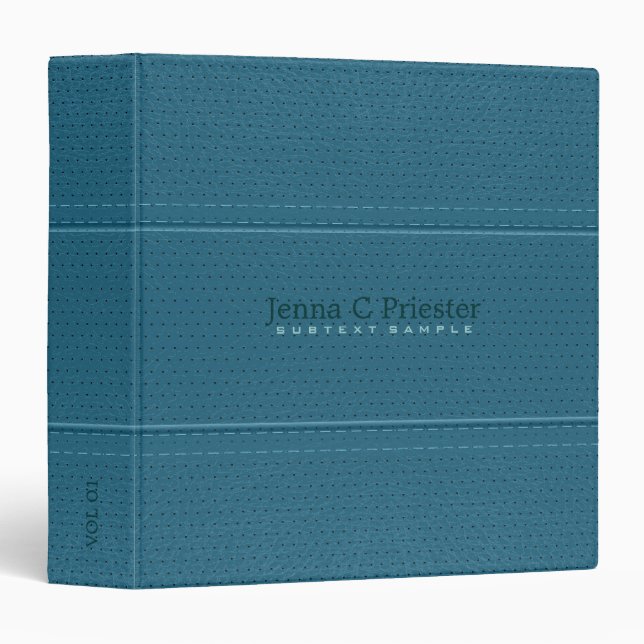 Elegant Blue Stitched Leather Texture 3 Ring Binder (Front/Spine)
