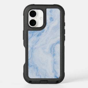Elegant Blue Stone Marble Pattern iPhone 16 Case