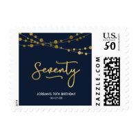 Elegant Blue String of Lights 70th Birthday Party Postage