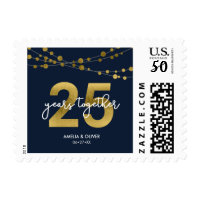 Elegant Blue Strings of Lights 25th Anniversary Postage