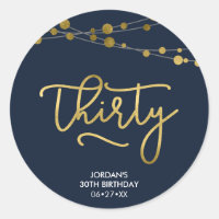 Elegant Blue Strings of Lights 30th Birthday Classic Round Sticker