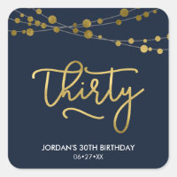 Elegant Blue Strings of Lights 30th Birthday Square Sticker